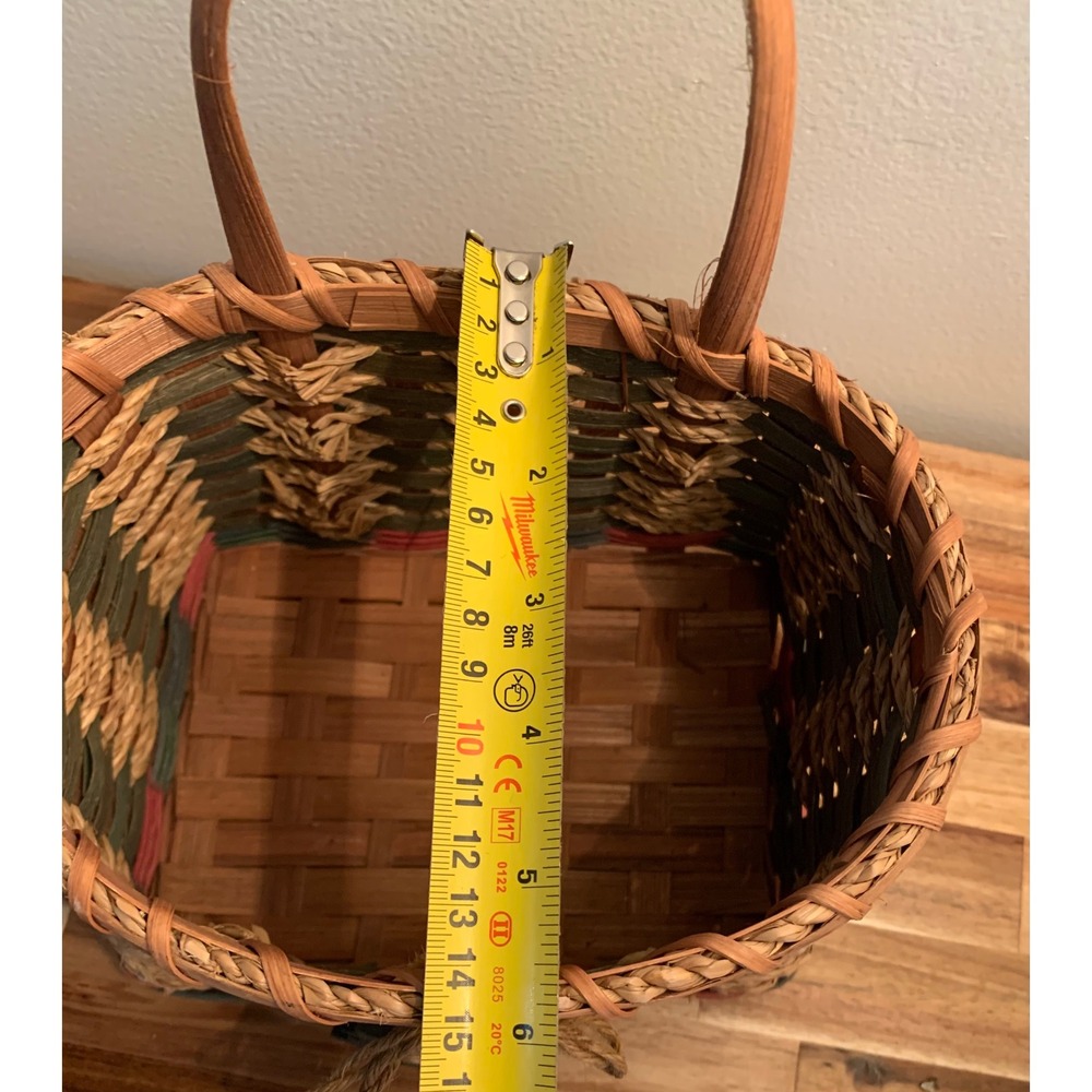 Handmade Rustic Basket with Handle and Wooden Leaf Accents Rustic Decor Woven - Picture 6 of 6